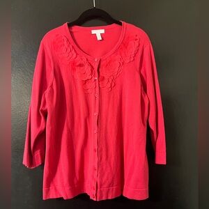Charter Club 1x Pink Cardigan with Sheer Floral Collar